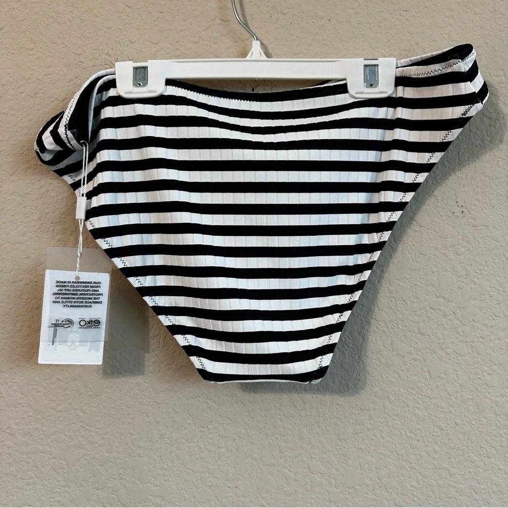 SOLID & STRIPED Bikini Bottom Elle Ribbed Noir Optic White Striped Black NWT